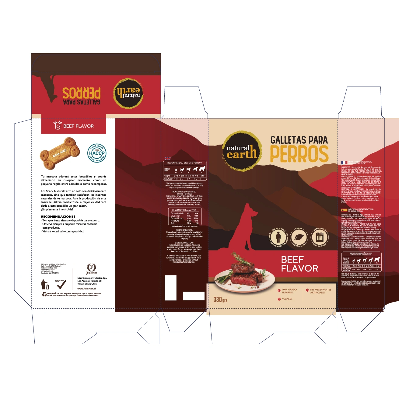 Diseño gráfico aplicado sobre el troquel completo del packaging